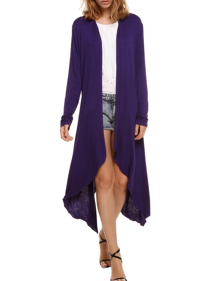 Romwe Asymmetrical Long Navy Coat