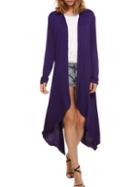 Romwe Asymmetrical Long Navy Coat