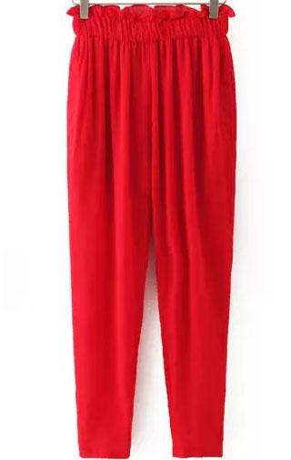 Romwe Elastic Waist Loose Red Pant
