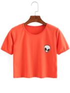 Romwe Orange Alien Print Crop T-shirt