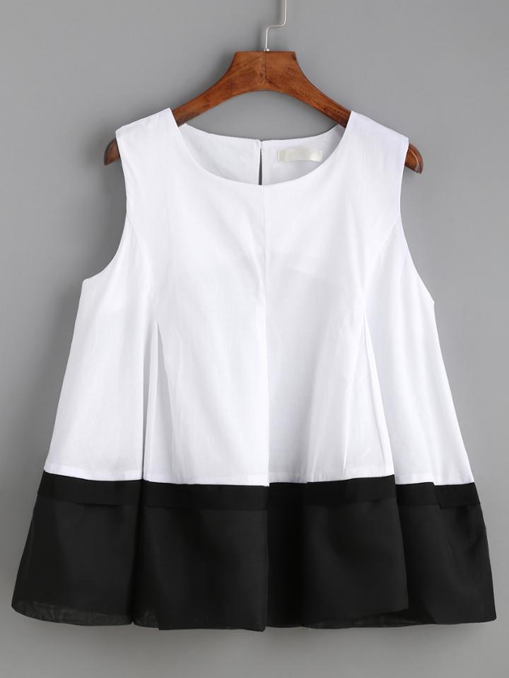 Romwe White Contrast Panel Keyhole Back Sleeveless Top