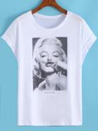 Romwe Monroe Print Loose T-shirt