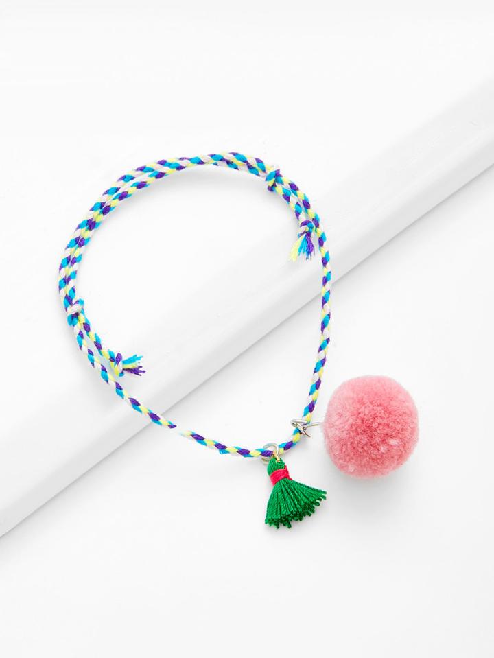 Romwe Tassel & Pom-pom Decorated Woven Bracelet