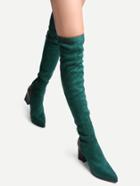 Romwe Green Faux Suede Point Toe Chunky Knee Boots