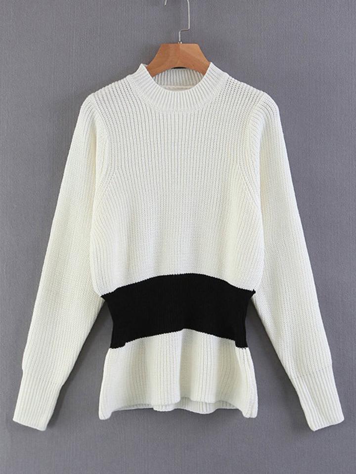 Romwe Contrast Waist Line Knitwear