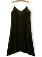 Romwe Olive Green Velvet Asymmetrical Cami Dress