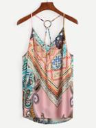 Romwe Multicolor Paisley Print Ring Accent Cami Top