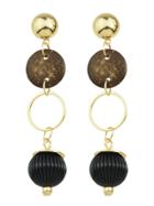 Romwe Gold Wooden Long Drop Earrings