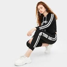 Romwe Varsity Stripe Letter Print Drawstring Hoodie With Pants