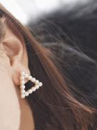 Romwe Faux Pearl Decorated Open Triangle Stud Earrings