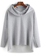 Romwe Grey Hooded Long Sleeve Dip Hem Sweatshirt