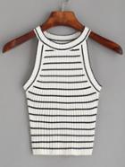 Romwe White Striped Ribbed Knit Top
