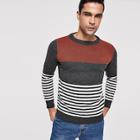 Romwe Men Cut And Sew Striped Jumper