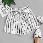 Romwe Frill Trim Tie Waist Striped Shorts