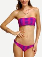 Romwe Cutout Strappy Contrast Bandeau Bikini Set - Purple