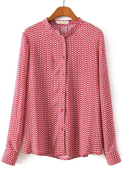 Romwe Stand Collar Polka Dot Blouse