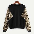 Romwe Leopard Panel Sweatshirt