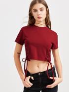 Romwe Burgundy Double Lace Up Front Crop T-shirt