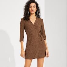 Romwe O-ring Belted Surplice Wrap Dress