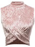 Romwe Pink Overlap Front Sleeveless Velvet Top