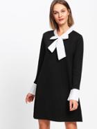Romwe Contrast Self Tie Neck Shift Dress