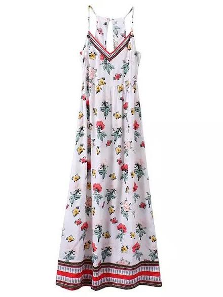 Romwe Multicolor Zipper Back Floral Spaghetti Strap Maxi Dress