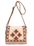 Romwe Laser-cut Patch Embellished Flap Bag - Beige