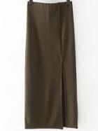 Romwe Army Green High Waist Split Side Skirt