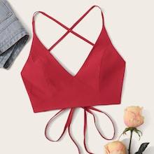 Romwe Solid Lace Up Back Crop Cami Top