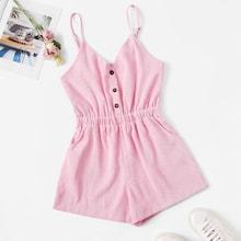 Romwe Button Detail Cami Playsuit