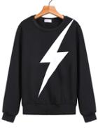 Romwe Lightning Print Loose Black Sweatshirt