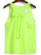 Romwe Back Bow Chiffon Neon Green Tank Top