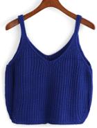 Romwe V Neck Knit Blue Cami Top