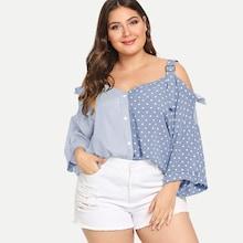 Romwe Plus Cold Shoulder Polka Dot Blouses