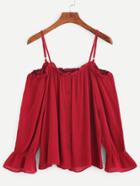 Romwe Burgundy Cold Shoulder Button Front Top
