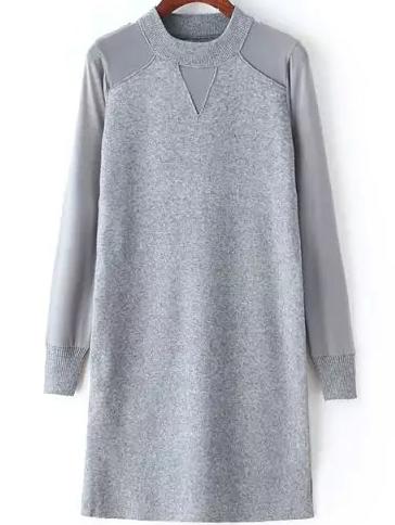 Romwe Crew Neck Split Side Grey Sweater Dress