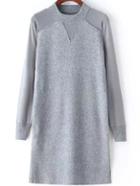 Romwe Crew Neck Split Side Grey Sweater Dress