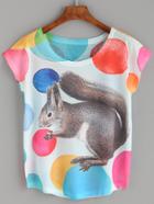 Romwe Multicolor Dot Squirrel Print T-shirt