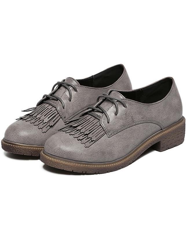 Romwe Grey Round Toe Tassel Lace Up Flats