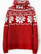 Romwe Turtleneck Polka Dot Print Red Sweater