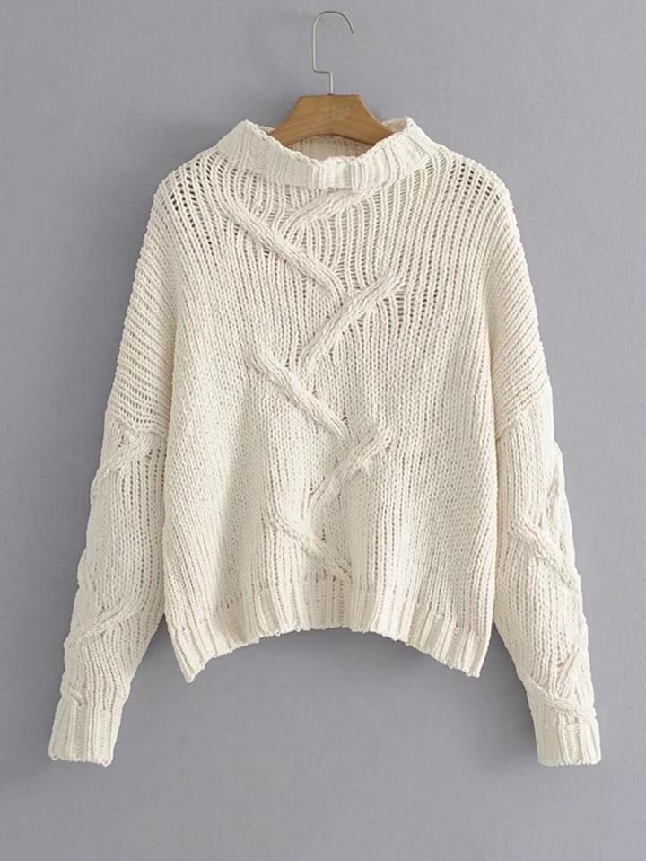 Romwe Drop Shoulder Cable Chunky Knit Jumper