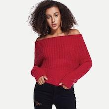Romwe Off The Shoulder Solid Jumper