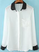 Romwe Contrast Collar With Pocket Blouse
