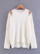 Romwe Cutout Shoulder High Low Sweater