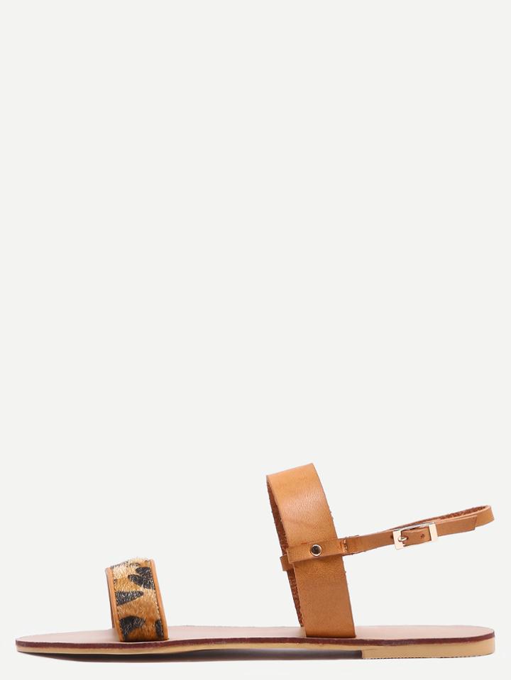 Romwe Leopard Print Sandals With Light Tan Ankle Strap