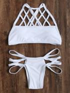 Romwe White Cutout Cross Back Bikini Set