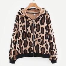 Romwe Leopard Print Drawstring Hooded Sweater Coat