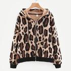 Romwe Leopard Print Drawstring Hooded Sweater Coat