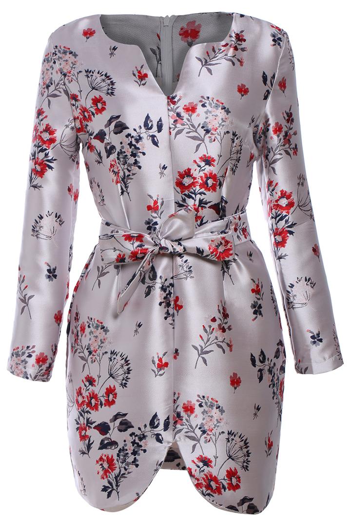 Romwe V Neck Cherry Blossoms Print Dress