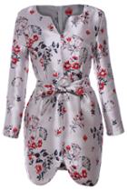 Romwe V Neck Cherry Blossoms Print Dress